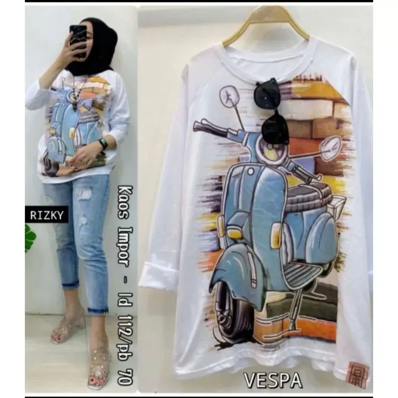 COD Baju Kaso Over Size Wanita Motif VESPA Lengan Panjang/Atasan Wanita Vespa Cocock Untuk Teman" Yang Berhijab 3