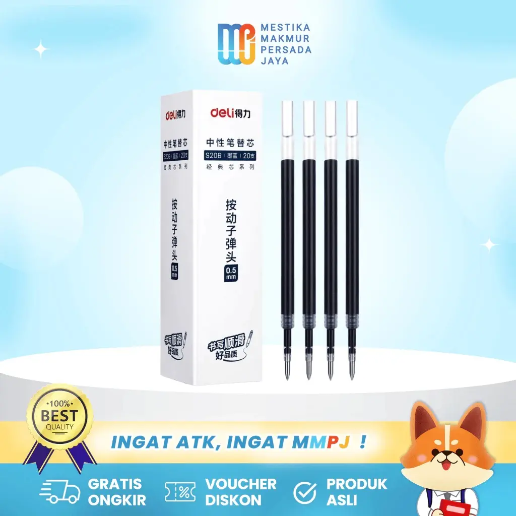Deli Refill Gel Pen Tip 0.5mm  / Isi Ulang Tinta Pulpen Gel - 1Pcs S206