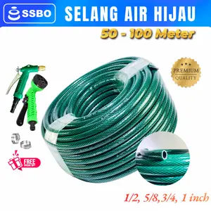 [ GRATIS Semprotan ] Selang Air Serat Benang Hijau 3 Lapis 1/2, 5/8, 3/4, 1 inch (50m / 100m) – Serat Benang, Anti Bocor, PVC Premium, Anti Lumut, Tahan Lama, COD