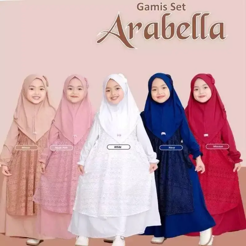 Arrabella Gamis Anak Set Khimar Dress Mix Outer Bahan Jersey Usia 5-13 Tahun / Baju Gamis Muslimah Cantik Syari Terbaru 0