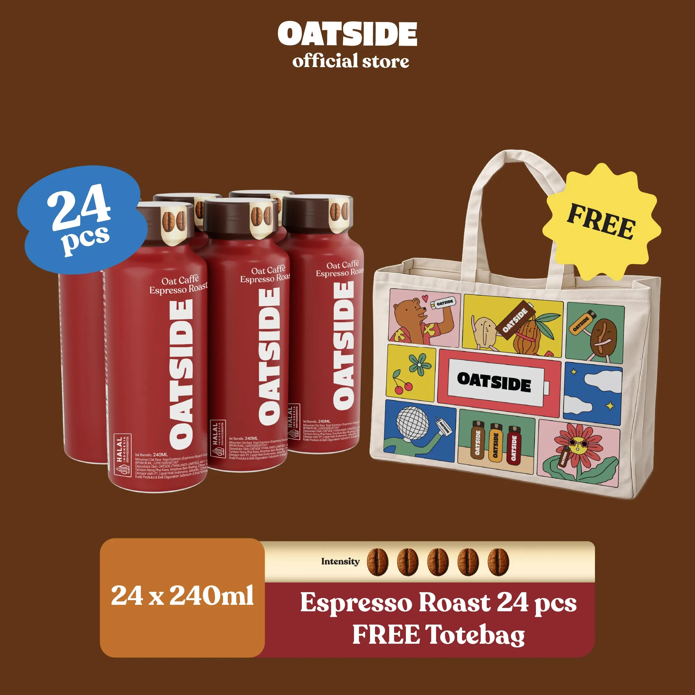 OATSIDE Coffee Espresso Roast 240ml (24pcs) (Kemasan Botol) FREE Totebag