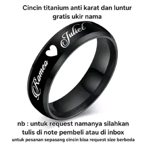 cincin nama Titanium, cincin pasangan ukir nama cincin titanium anti karat, cincin pasangan, cincin hadiah