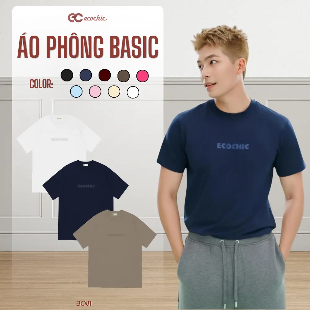 Áo Phông Basic ECOCHIC Áo Cổ Tròn Chất Vải Thoáng Mát Local Brand Chính Hãng Unisex Form Vừa Premium Cotton Cổ Tròn Nhiều Màu Nữ B081