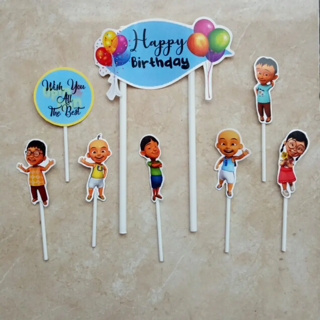 Topper toper hiasan tusukan kue cake nasi tumpeng happy birthday ulang tahun karakter Upin ipin upinipin