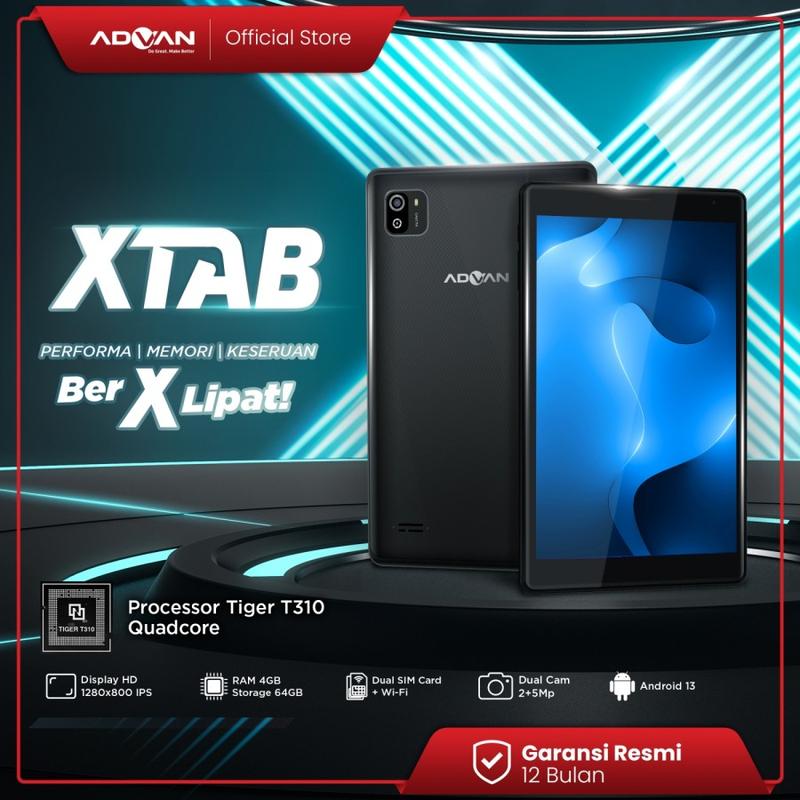 [Exclusive Baim Wong] (FREE CASE) ADVAN XTAB 4GB/64GB 8" Inci Quadcore T310 Tablet Android 13 HD IPS Dual SIM 4G LTE Dual Camera WiFi Bluetooth 1