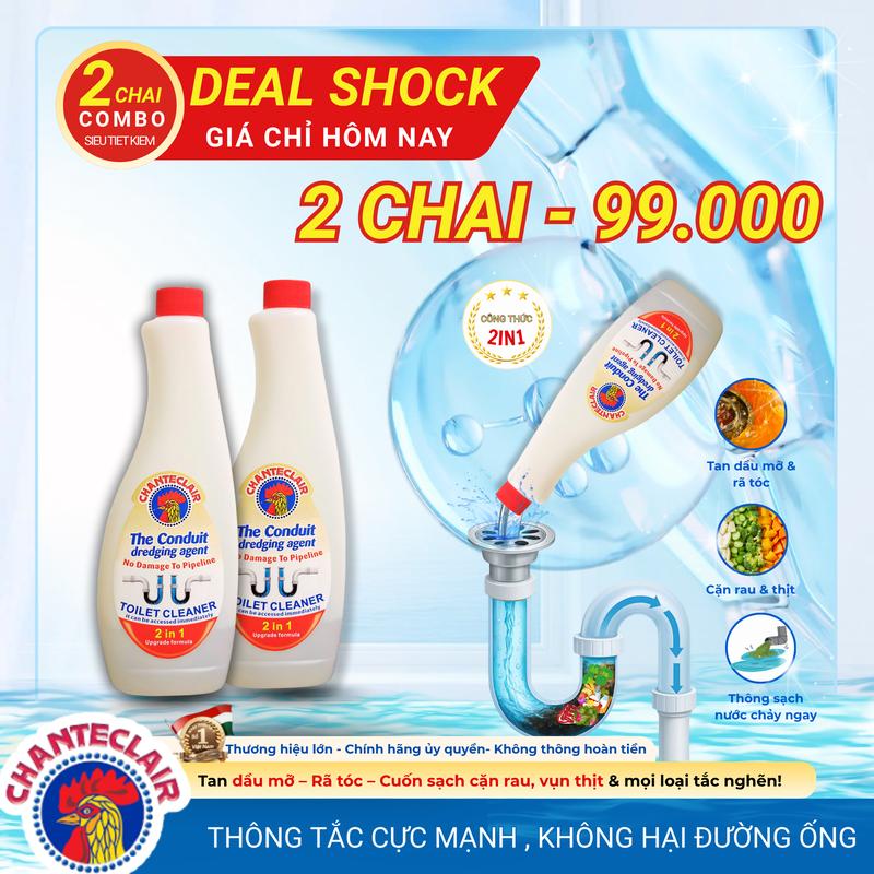  COMBO 2 Gel Vệ Sinh Đa Năng 2in1 Thông Cống & Tẩy Rửa Bồn Cầu Chanteclair 1200ML  – Sạch Mạnh Thông Tắc Nhanh Bồn Rửa Khử Mùi Đánh Tan Mảng Bám & Dầu Mỡ Không Cần Chà 