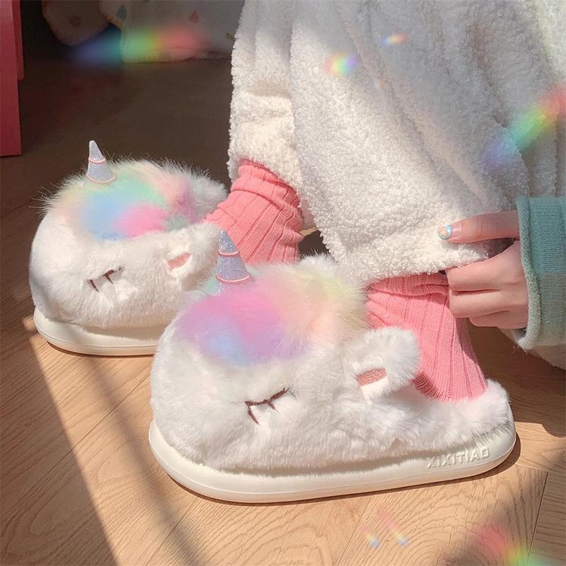 Giày Bông Cho Nữ, XIXITIAO, Thiết Kế Khủng Vật Nhỏ Đầy Màu Sắc Hoạt Hình Vui Nhộn Làm Bằng Bông, Chất Liệu EVA, Thời Trang, Nhung, Ấm Áp Và Thoải Mái, Thích Hợp Sử Dụng Tại Nhà