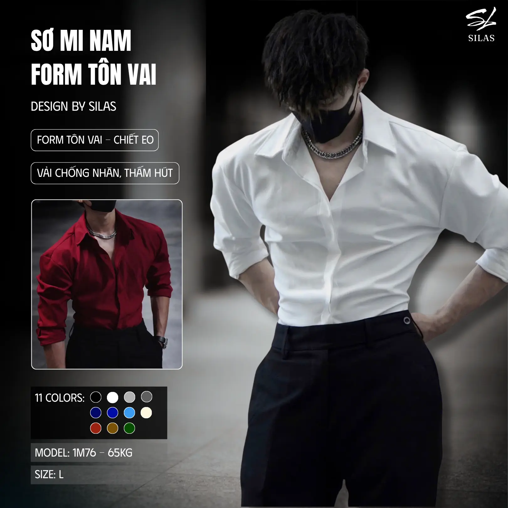 (Form Tôn Vai) Áo Sơ Mi SILAS Trơn Cotton Chéo Nam Giấu Cúc Thoáng Mát - ASL1