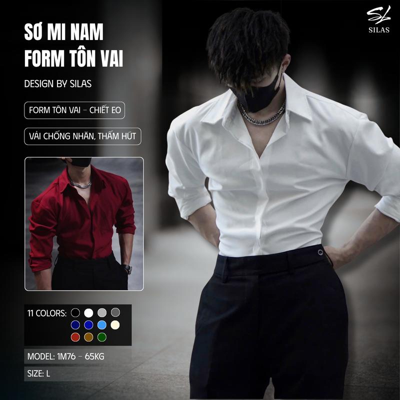 (Form Tôn Vai) Áo Sơ Mi SILAS Trơn Cotton Chéo Nam Giấu Cúc Thoáng Mát - ASL1