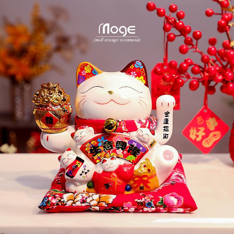 Mèo Thần Tài Vẫy Tay Phú Quý 18cm Gốm Sứ Cao Cấp Trang Trí Cửa Hàng Kinh Doanh Quà Tặng Khai Trương Tân Gia Decor