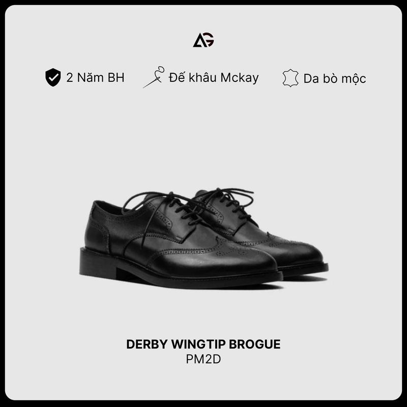  Giày da nam công sở cao cấp da bò nhập khẩu Derby Wingtip brogue Handmade August PM2D chính hãng bảo hành 12 tháng 