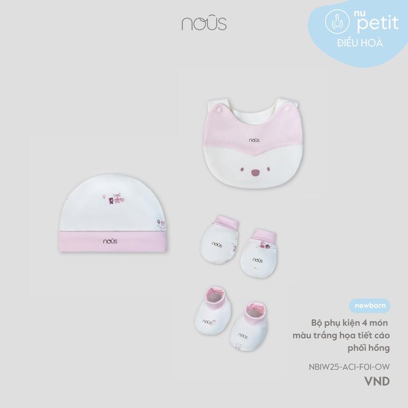 KOL Nous phụ kiện Set phụ kiện 4 món mũ yếm bao tay bao chân Nous cho bé dưới 5kg BST T9
