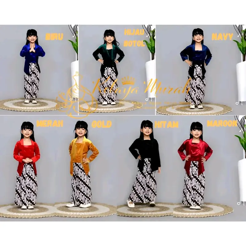 Setelan Kebaya Bludru Anak Kutubaru || Set Kebaya Bludru Anak Perempuan || Seragam Adat Anak Perempuan 9-10 Tahun Yellow || Rok Motif 7