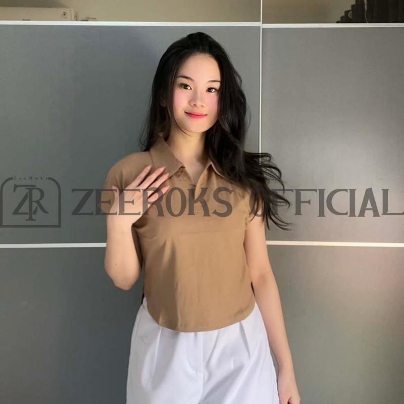 Product Introduction of baju wanita crop top leher kerah polo lengan pendek terbaru bahan cotton combed 10