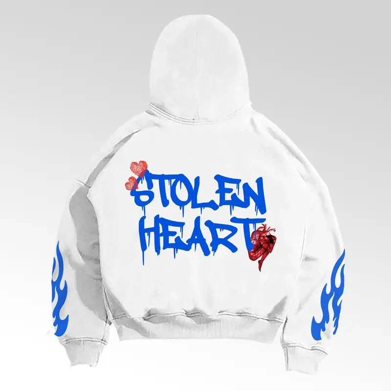 DTRT - Hoodie Pria Boxy Fit Tangan Oversize Putih Sweater Fleece Tebal Original Sablon Printing Stolen Heart Jumper Distro - Free Gift 1