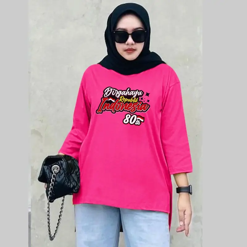 Atasan Oversize Kemerdekaan NKRI Lengan 7/8 / Atasan HUT RI 80 th 2025/ Kaos Seragam Agustusan Kekinian Murah Wanita Baju 5