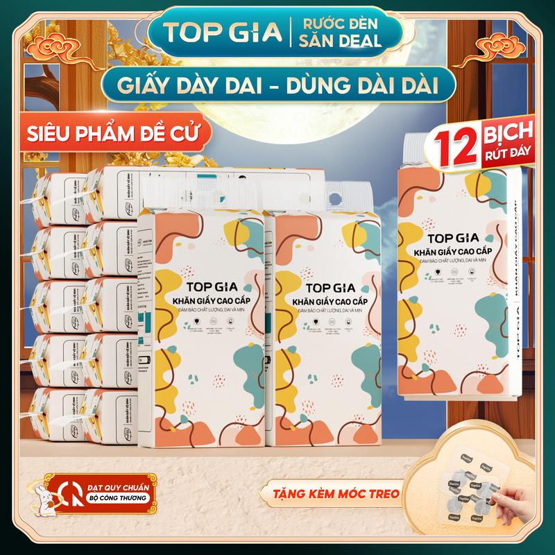 LIVE 12 BỊCH SIÊU TO CAO CẤP COMBO 12 bịch khăn giấy CỠ ĐẠI ăn cao cấp treo tường TopGia 4 lớp không bụi mịn 1280 tờ rút tiện lợi Giấy Vệ Sinh tặng 4 móc treo giấy rút đa năng treo tường ĐẠT QUY CHUẨN CỦA BỘ CÔNG THƯƠNG DS Khăn Giấy Rút