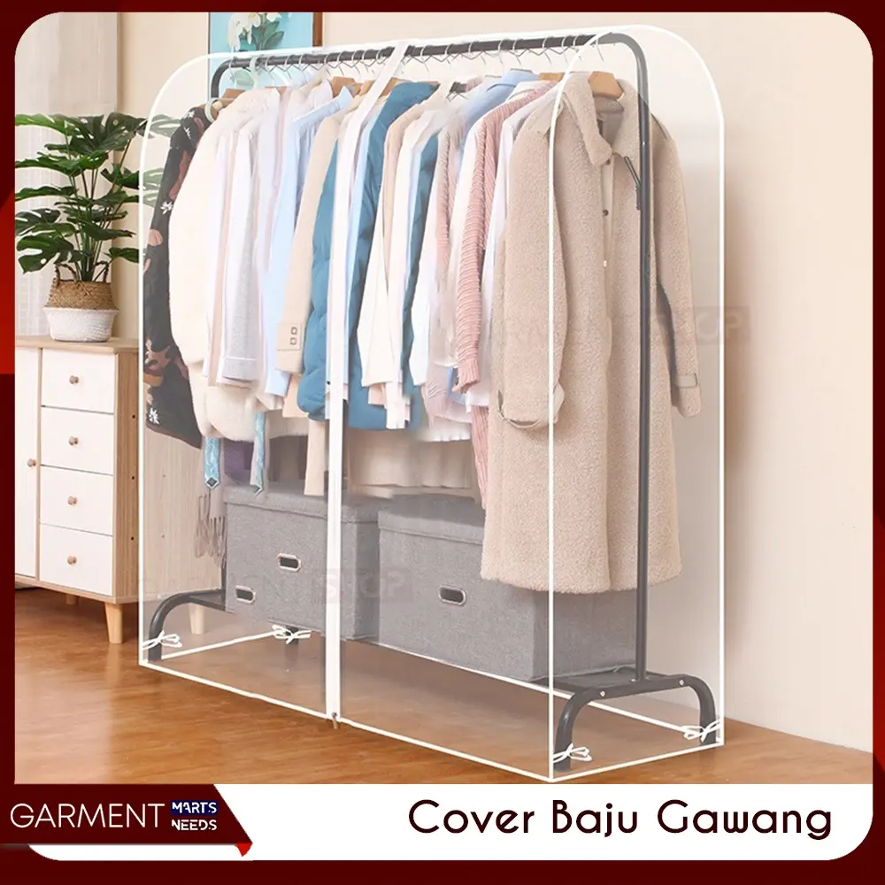 GRATIS ONGKIR - Cover Rak Baju Stand Hanger Anti Debu Pelindung Jemuran Pakaian Besar Bahan PEVA Waterproof