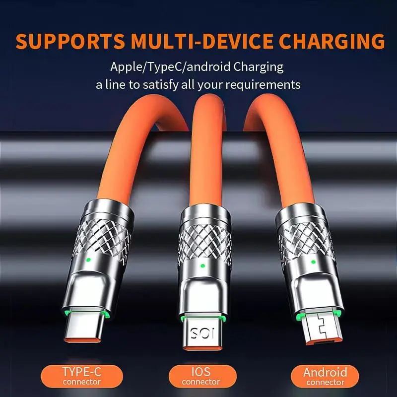 Kabel Data 3 in 1 Fast Charging HP Kabel Casan 3in1 Tipe C/MicroUSB/iOS Lightning dengan Adapter 120W 1