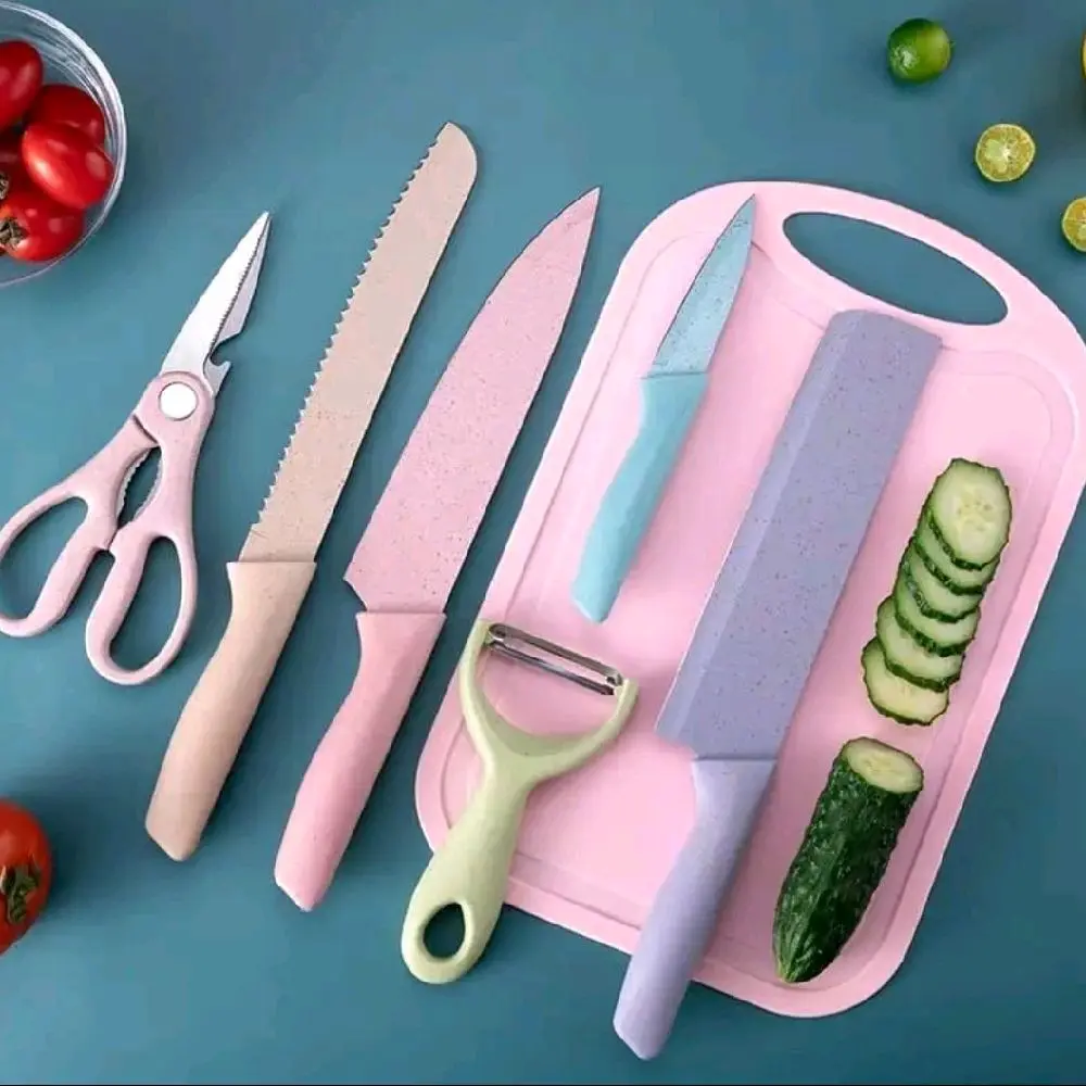 Pisau dapur 6 in 1 bahan setanlis Premium anti lengket warna warni