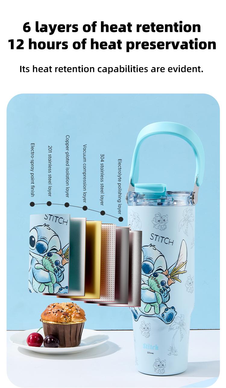 【SPECIAL EDITION】 DISNEY Tumbler STITCH 900ml Stainless Steel 304 - 3in1 Phone Stand Handle Sedotan Botol Minum Karakter Termos Portable BKL50802