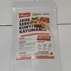 JAHE SEREH KUNYIT KAYU MANIS 100% NATURAL LEMONGRASS, TUMERIC, GINGGER & CINNAMON 15 Tea Bag Bebas Kafein & Gula Halal Minuman Instan Herbal