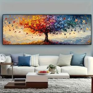 1 Pieza de Impresión en Lienzo de Árbol de la Vida de Tamaño Oversized, Arte de Pared de Mariposa Multicolor Abstracto para Decoración de Sala de Estar y Dormitorio, Sin Marco