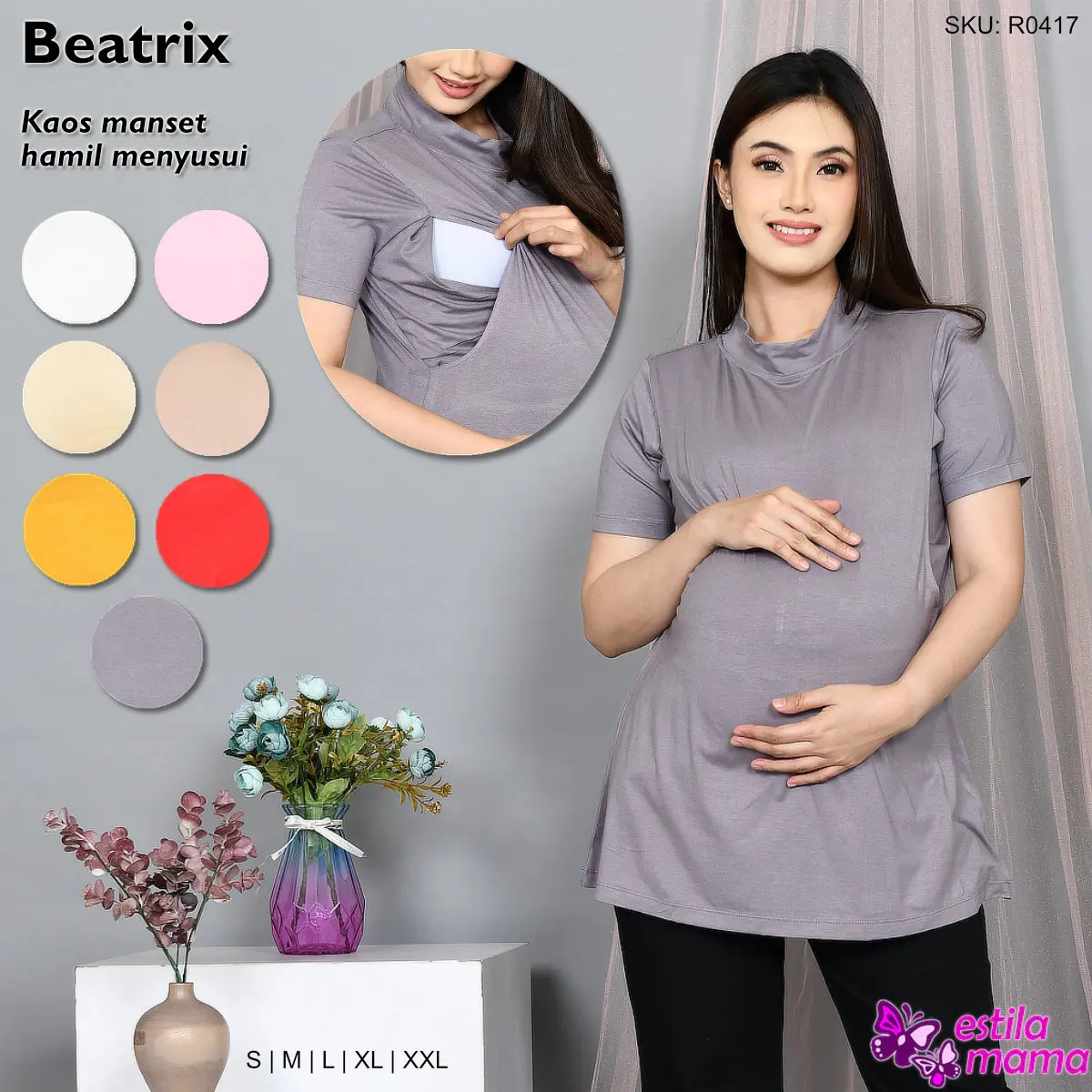 Estila Mama - Beatrix part 2 Kaos manset inner hamil menyusui lengan pendek turtle neck Krem/Putih/Merah/Pink/Kuning