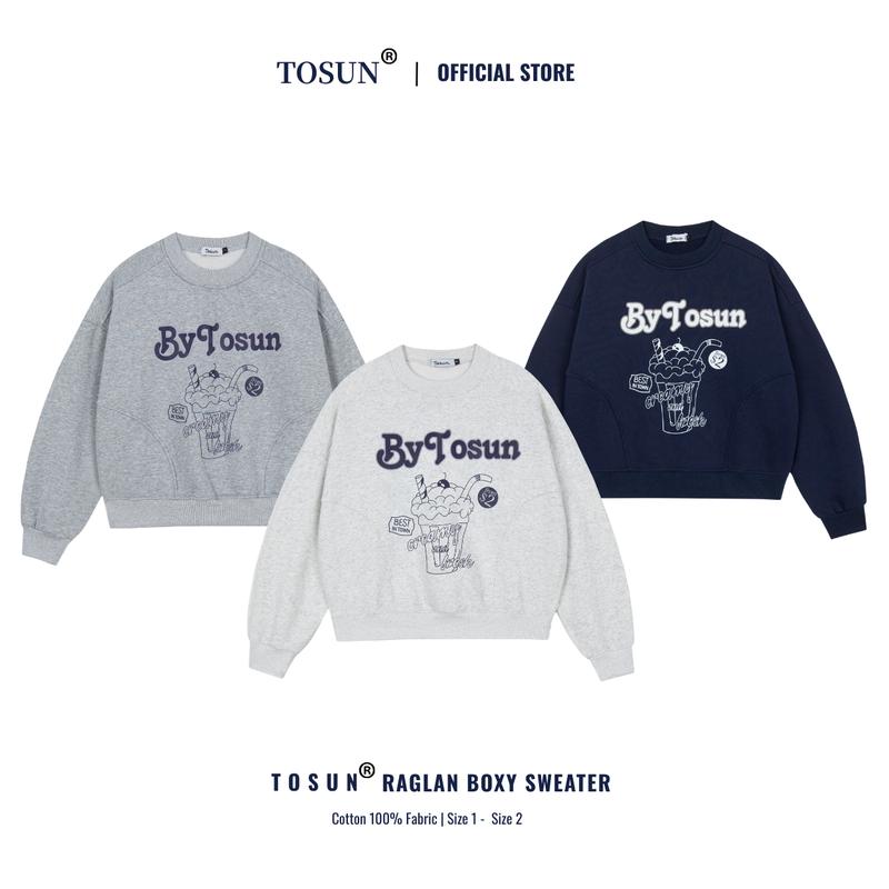 TOSUN Áo sweater nỉ bông Cream form boxy dáng lửng by TOSUN S36