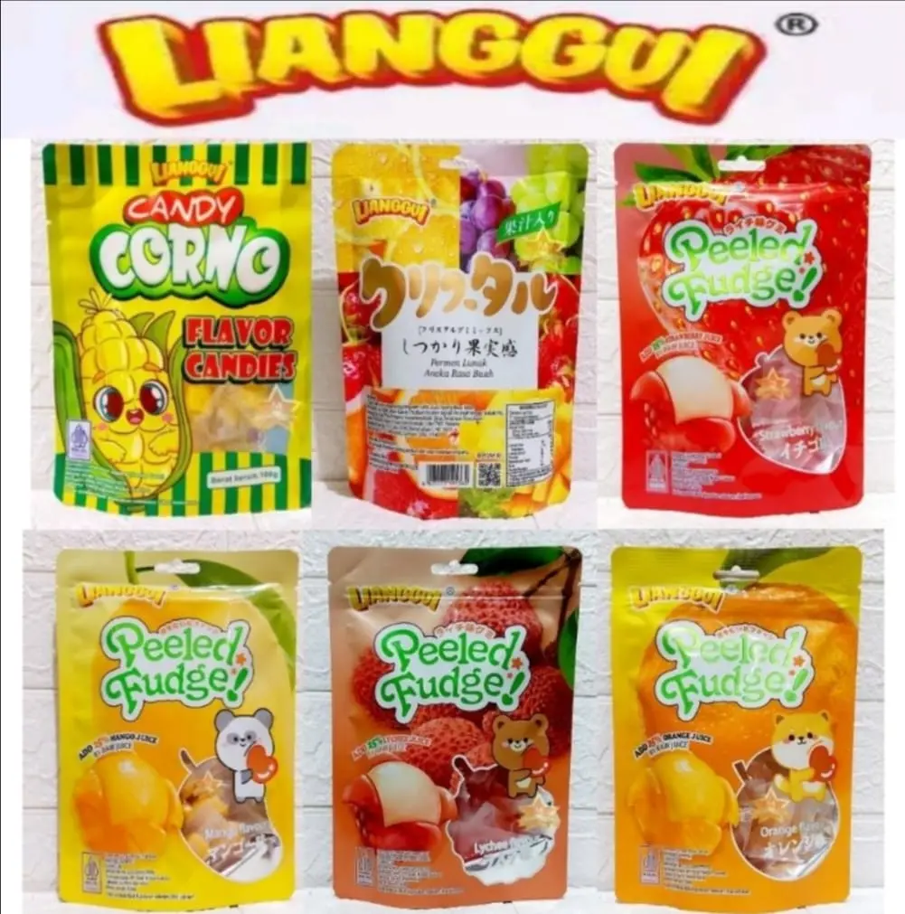 LIANGGUI Permen Buah Jelly Kupas Rasa Buah Mangga Jeruk Lychee Strawberry / Permen Lunak Aneka Rasa Buah 108g HALAL