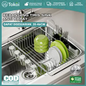 【Penawaran Barang Baru】Rak Peniris Piring Baja Tahan Karat, Saringan Wastafel, Keranjang Penyimpanan Dapur, Rak Penyimpanan Piring dan Piring, Keranjang Peniris yang Dapat Diperpanjang
