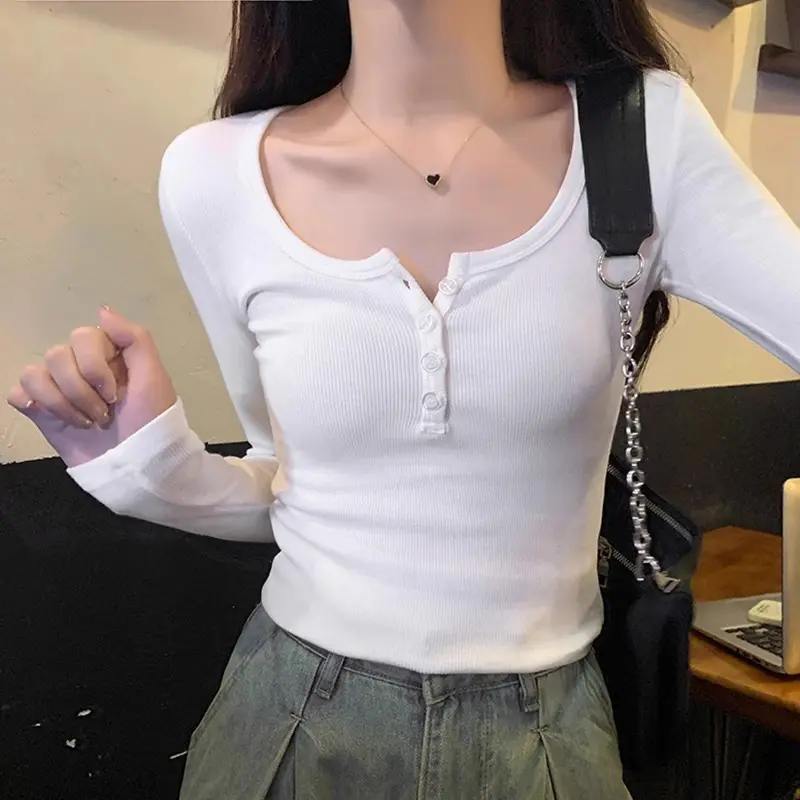 Kaos Cardigan Kancing Lengan Panjang Berusuk Premium Wanita (S/M/L/XL) - Atasan Polos 6
