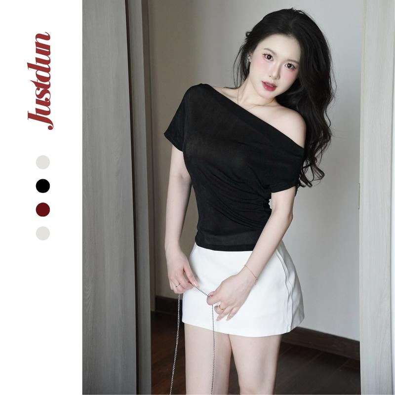 [MỞ BÁN] Áo trễ vai nhũ trơn nữ vẹt vai mát mẻ mùa hè JUSTDUN B5
