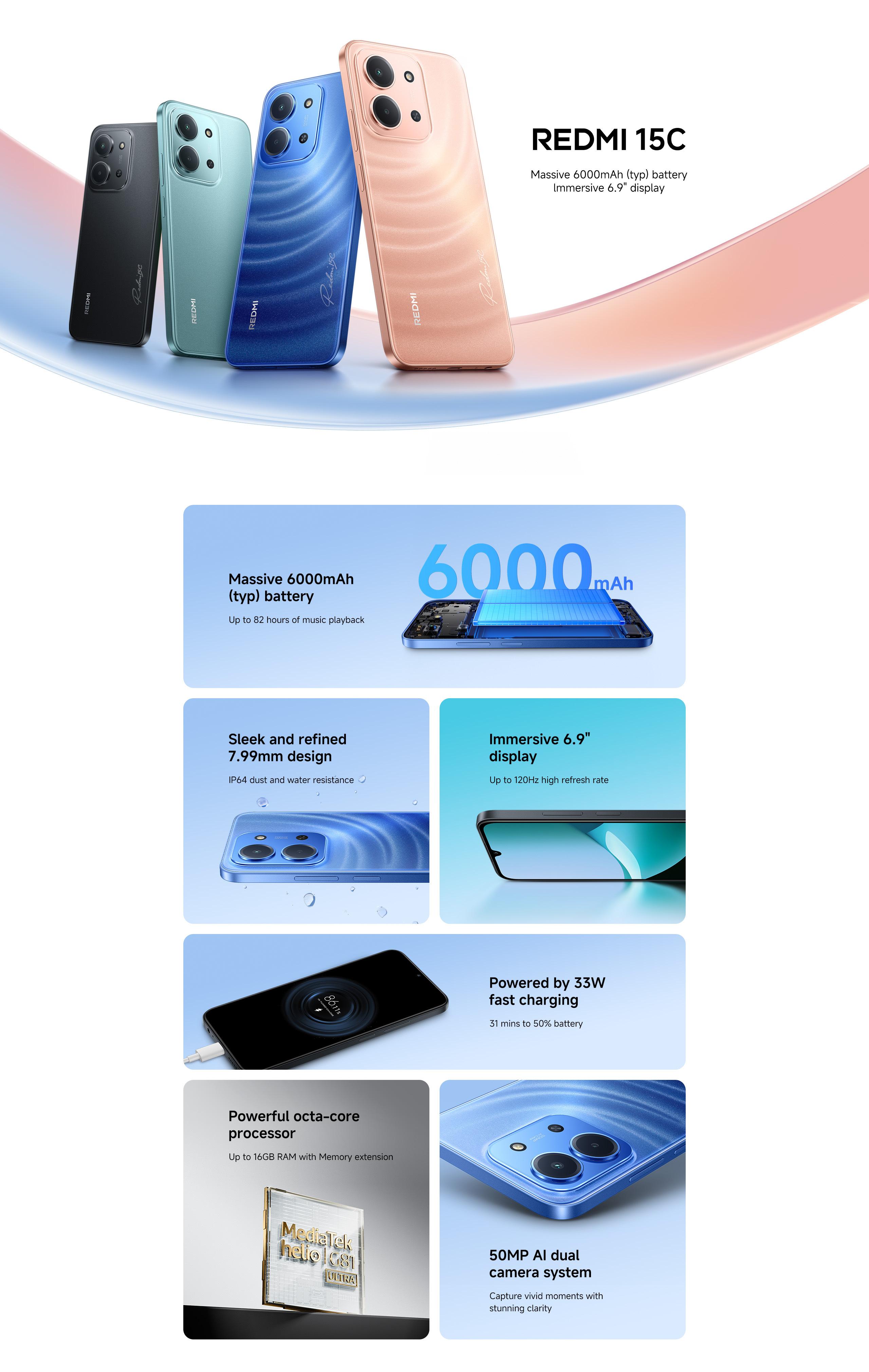 REDMI 15C | Immersive 6.9'' display, 6000mAh battery, IP64 dust and ...