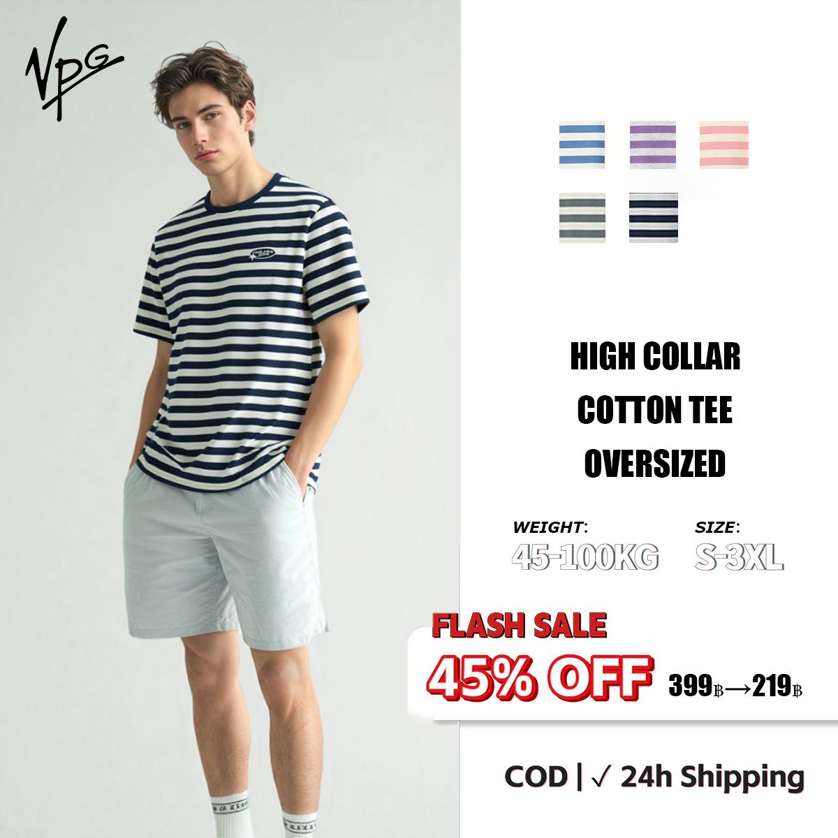 เสื้อยืด ลายทาง สำหรับผู้ชาย แขนสั้น ผ้าคอตตอนผสม นุ่ม ลำลอง ฤดูร้อน พร้อมแล้ว ระบายอากาศ ใส่สบาย VP