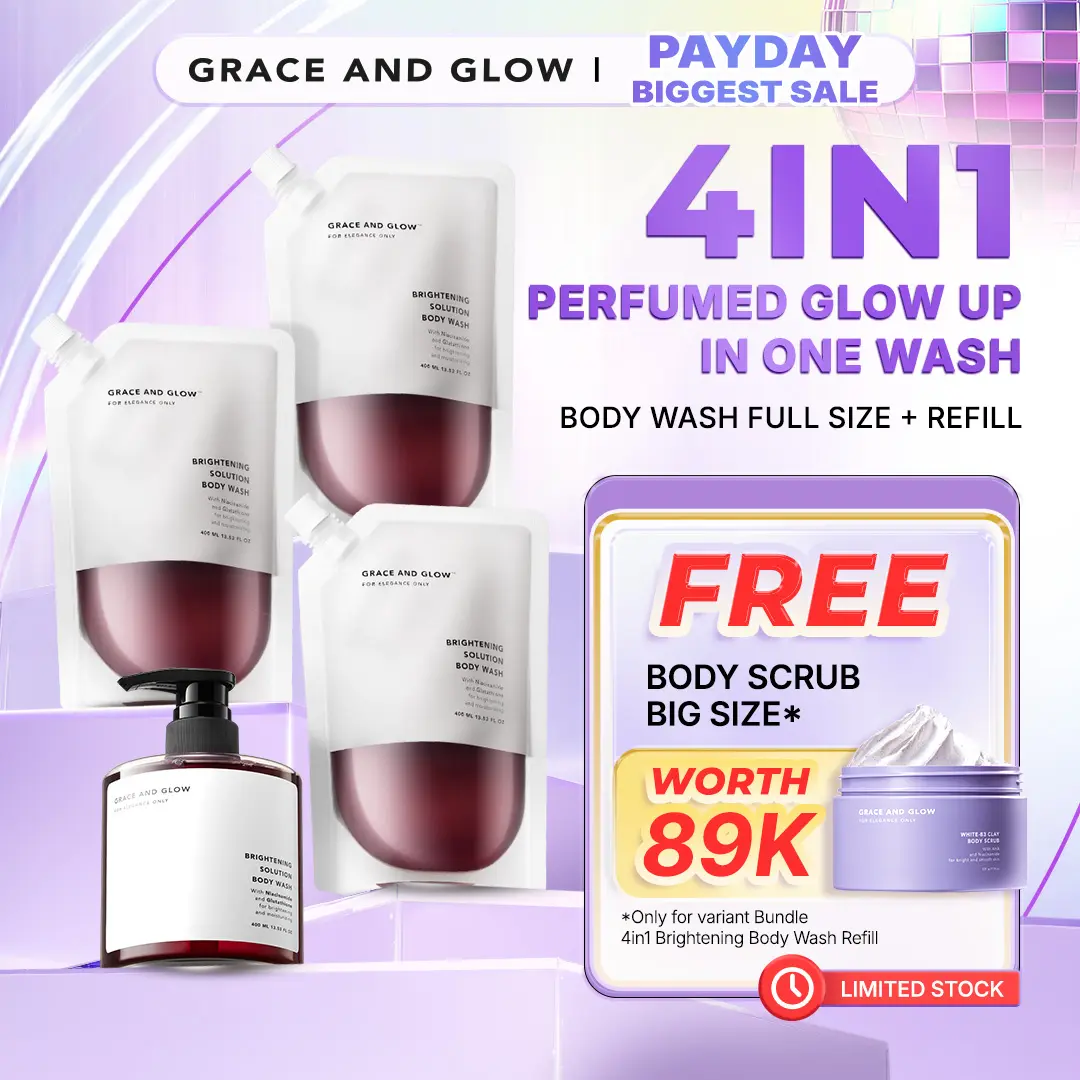 [FREE SCRUB] Grace and Glow Refill Bundle Brightening Body Wash Pouch | Sabun Mandi Cair Mencerahkan, Melembapkan & Membersihkan Kulit | Niacinamide + Glutathione untuk Kulit Cerah, Lembut, Terawat dan Wangi