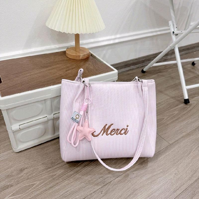 ( TẶNG CHARM ) Túi Xách Nữ Thương Hiệu Merci Thiết Kế Dáng Vuông Màu Hồng Phối Họa Tiết Sao Dễ Thương Phong Cách Thời Trang