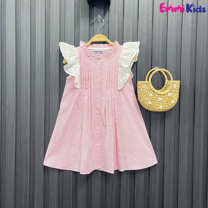 EMMIKIDS Váy xinh C07 - Váy Noel cho bé gái họa tiết sọc hồng phối ren xinh xắn dễ thương Size 1-12