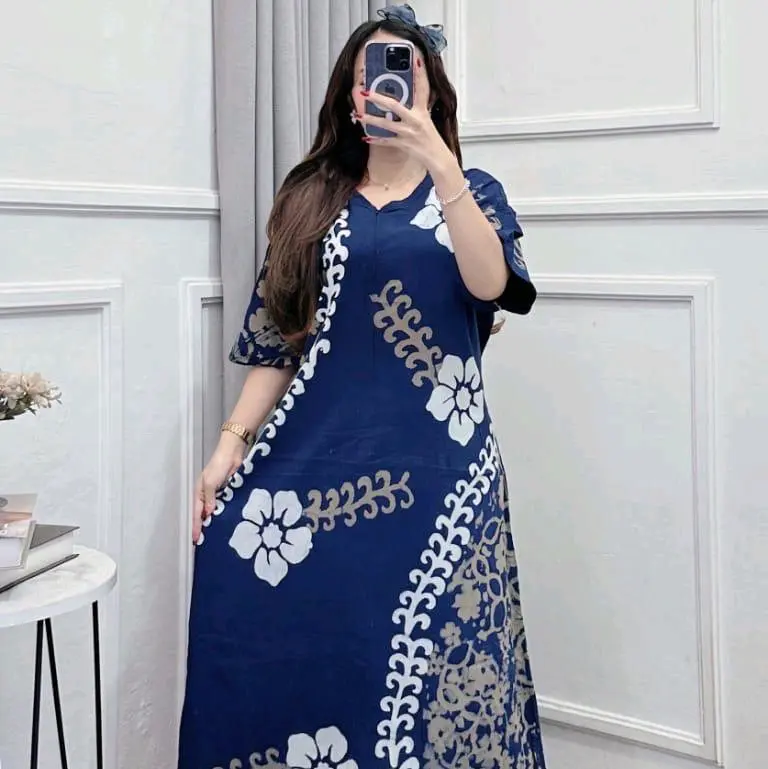 daster lengan pendek motif cap bahan rayon 0