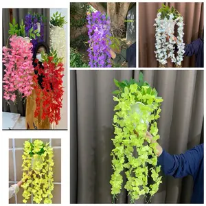 Bunga Hias Dinding SAKURA juntai Dengan Pot Tempel Plastik Dekorasi Rumah Tanaman Hadiah Besi Kuat Diameter 15cm Panjang 50cm Alami & Elegan