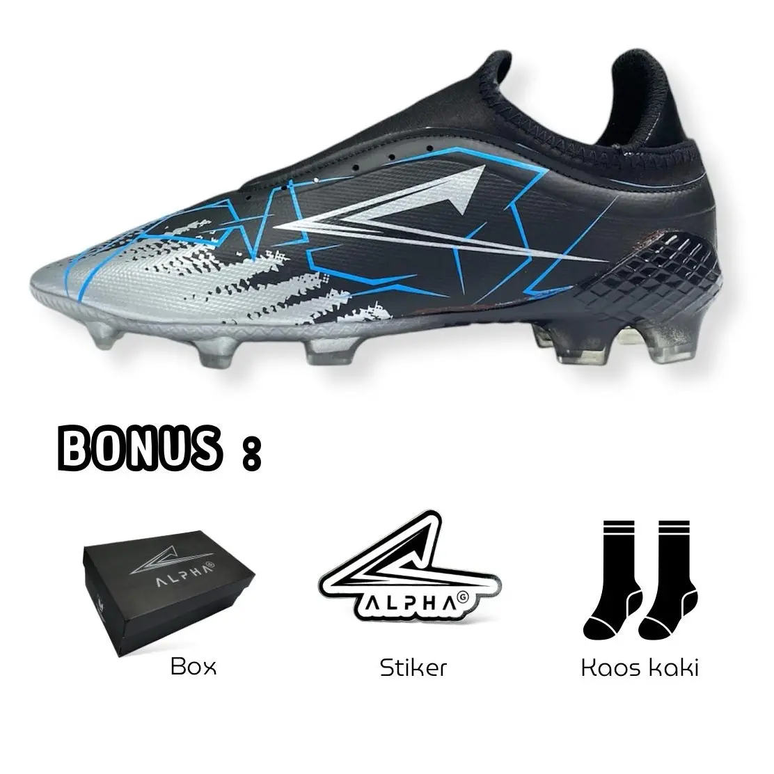 Sepatu Sepak Bola ALPHA G Dewasa Hitam Silver football boots