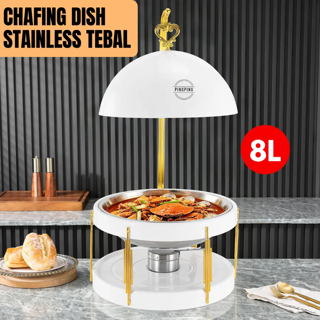 PINGPING - Buffet Stainless Steel Gold Premium Wadah Prasmanan Hotel Restoran Catering Serving Bowl meja Buffet Elegan Food warmer renda berlian