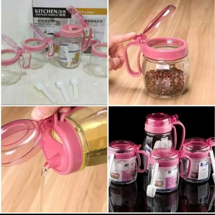 BOTOL MINYAK & TEMPAT BUMBU SET ISI 4 PCS - TOPLES TEMPAT BUMBU OIL POT SET - KITCHEN JAR SET 4 (GBACC)