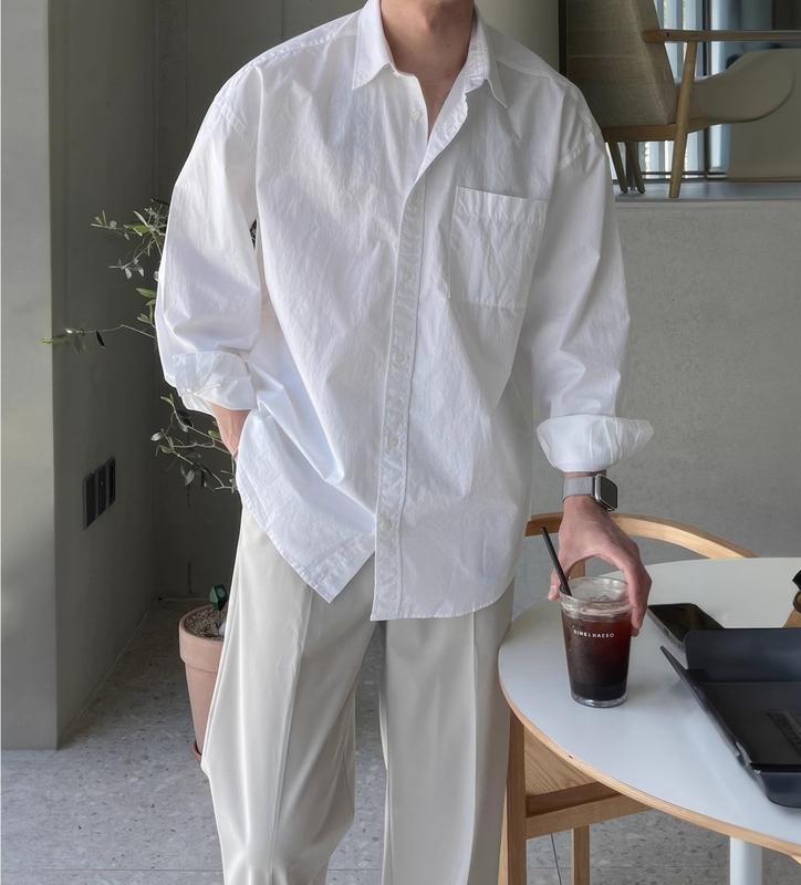 Áo Sơ Mi Trơn Tay Dài Cổ Đức Có Túi Nam Nữ TOPMEN Chất Liệu Cotton Thô Form Rộng,Lịch Thiệp Hottrend