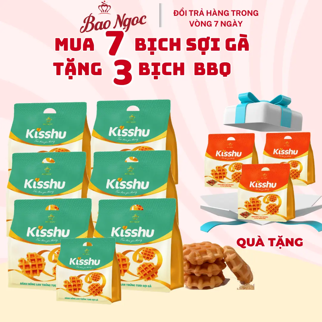 [Mua 7 Tặng 3] Mua 7 Bịch Bông Lan Trứng Tươi Sợi Gà Tặng 3  Bịch Bông Lan Chà Bông Vị Thịt Nướng BBQ, Bánh Bảo Ngọc Đầy Đủ Dinh Dưỡng