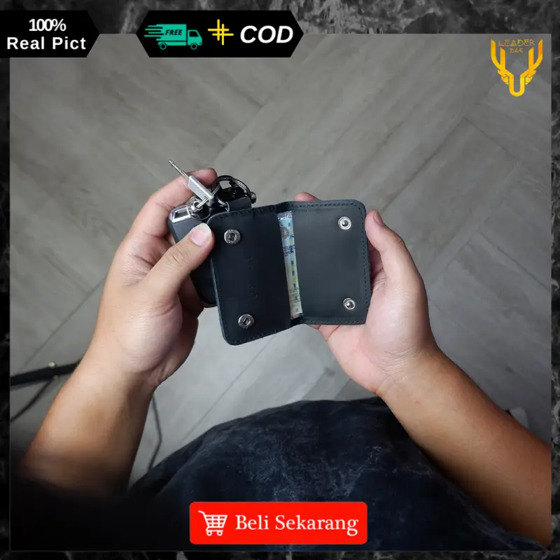Dompet STNK Mobil Kulit Sapi Asli Leaderbag Terbaru Warna Hitam Waterproof Atau Gantungan Kunci Kendaraan Motor Premium Multifungsi PABLO 3