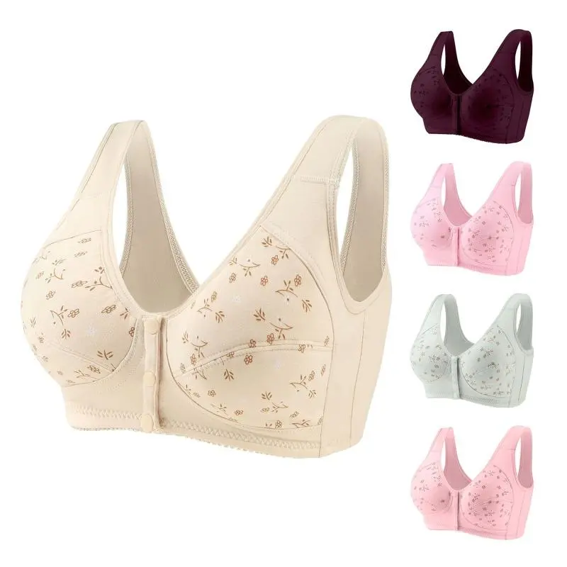 Comfortable Soft Cotton Front-Close Bralette Large Size Bra Large Size Middle Age Women Daily Use