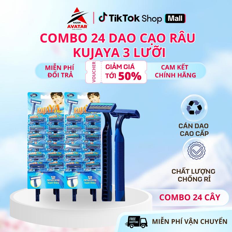  Dao cạo râu Kujaya vĩ 24 cây 3 lưỡi siêu bén cạo rau sát sạch hơn 