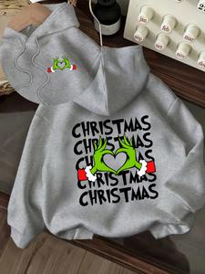 Sudadera de Mujer Casual con Capucha, Manga Larga, Estampado de Grinch Navideño, Suelta, con Estampado de Letras, Ropa de Otoño e Invierno