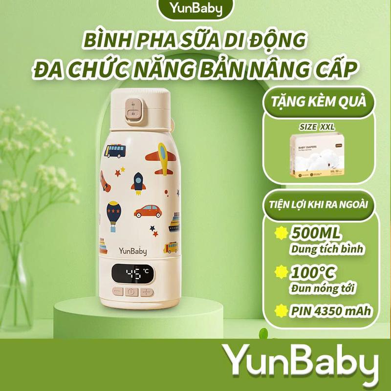 F18Y - Mua 1 Tặng 1 bịch tã dán XL -  Bình Đun Nước Pha Sữa, Giữ Nhiệt Yunbaby F18Y 500ml, Sạc TypeC Tiện Lợi, An Toàn, Nhỏ Gọn, Đun & Giữ Nhiệt Không Dây, Pha Sữa Siêu Nhanh, Dễ Mang Theo Cho Mẹ & Bé. Máy đun nước pha sữa cầm tay di dộng không dây